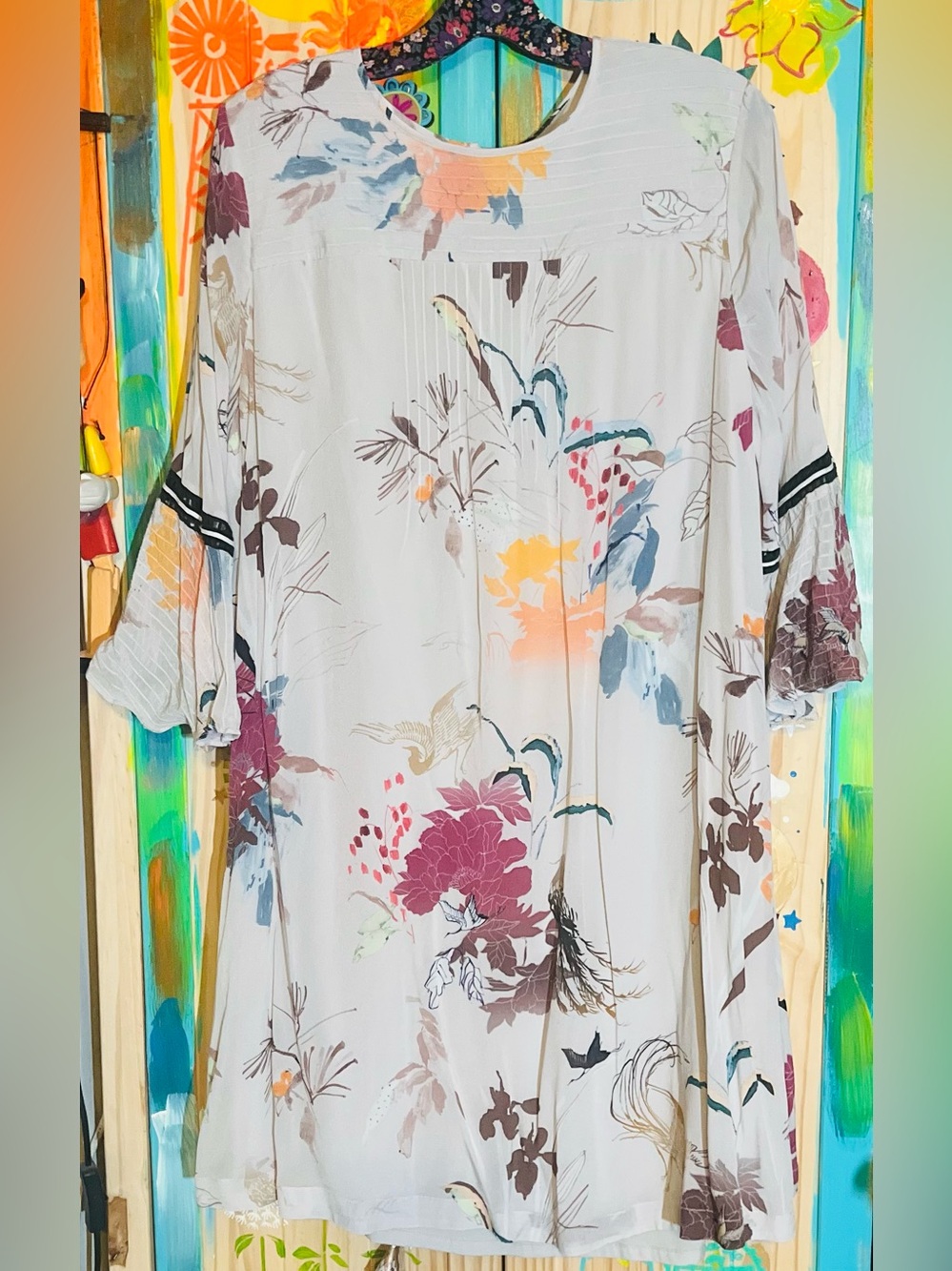 Anthropologie White Floral Watercolor Tunic